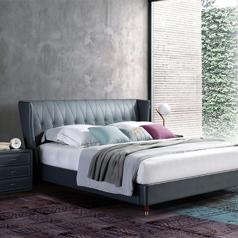 Giường gỗ nguyên khối bọc da