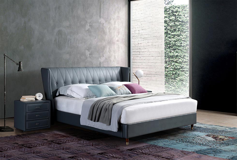 Full Leather Wrapped Solid Wood Bed